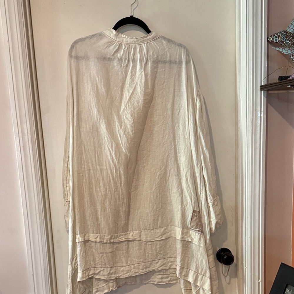 Vintage Magnolia Pearl sheer linen Cream Long Sleeve Dress - Picture 8 of 10